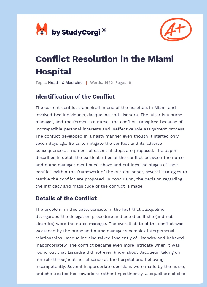 Conflict Resolution in the Miami Hospital. Page 1