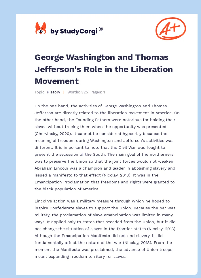 George Washington and Thomas Jefferson's Role in the Liberation Movement. Page 1