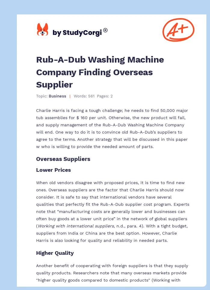 Rub-A-Dub Washing Machine Company Finding Overseas Supplier. Page 1