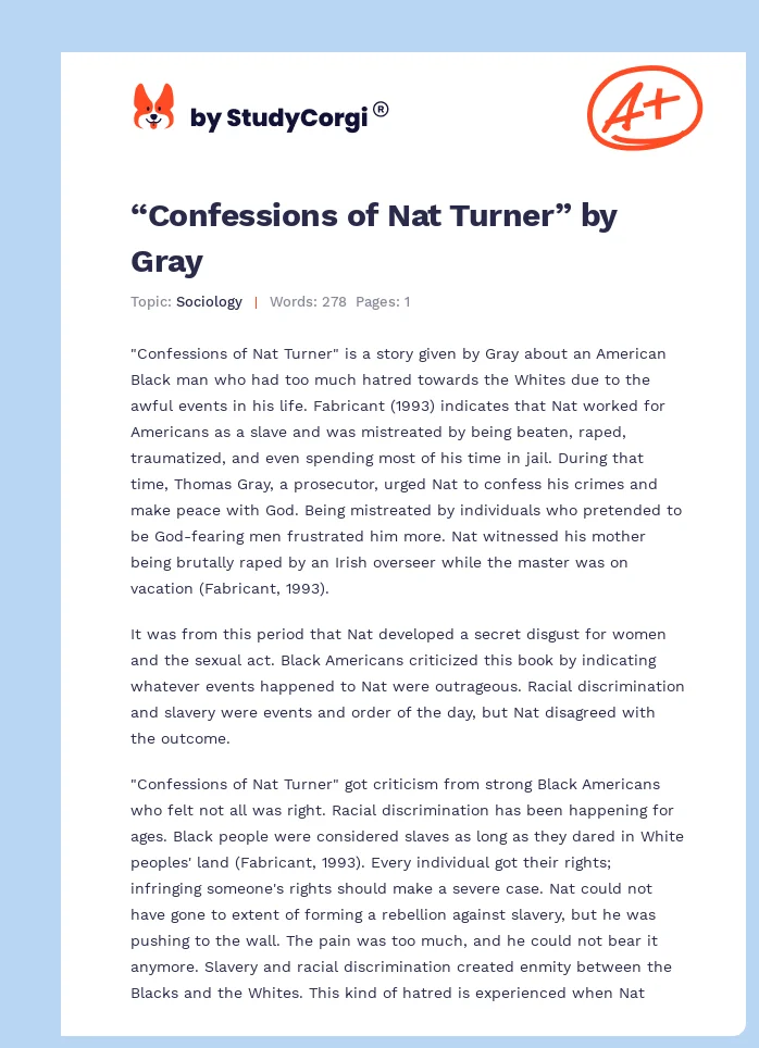 “Confessions of Nat Turner” by Gray. Page 1
