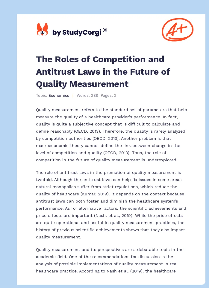 The Roles of Competition and Antitrust Laws in the Future of Quality Measurement. Page 1