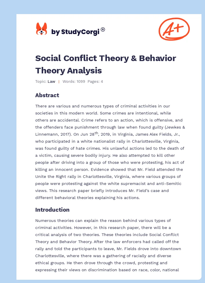 Social Conflict Theory & Behavior Theory Analysis. Page 1