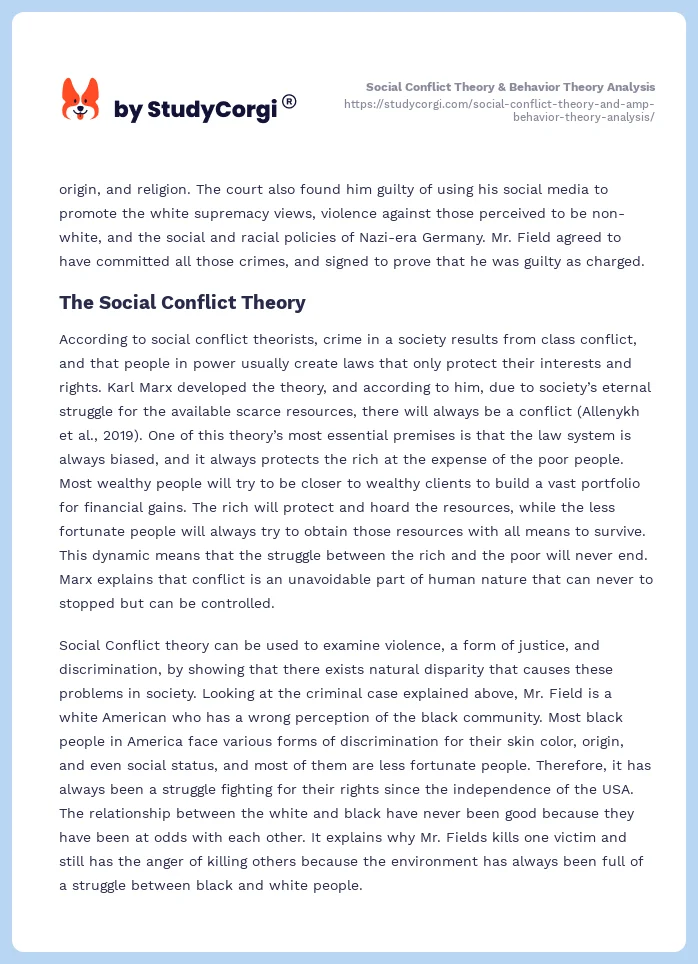 Social Conflict Theory And Behavior Theory Analysis Free Essay Example