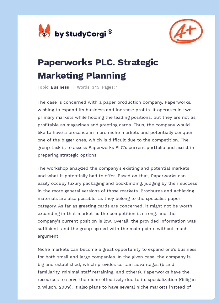 Paperworks PLC. Strategic Marketing Planning. Page 1
