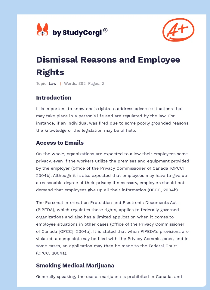 Dismissal Reasons and Employee Rights. Page 1