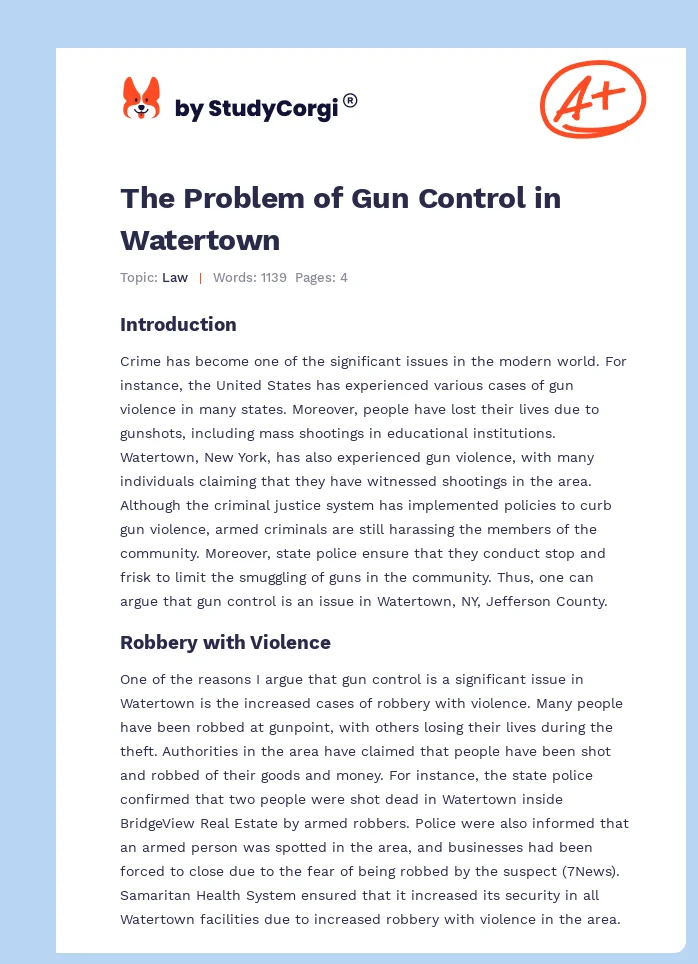 The Problem of Gun Control in Watertown. Page 1