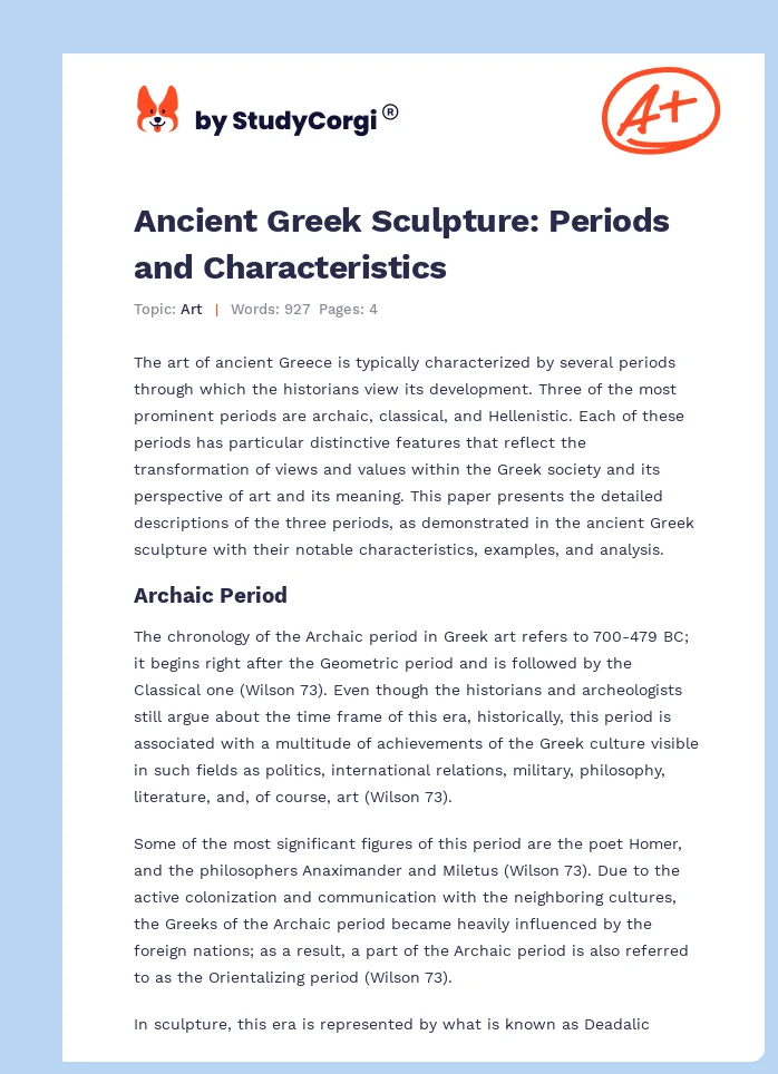 Ancient Greek Sculpture: Periods and Characteristics. Page 1