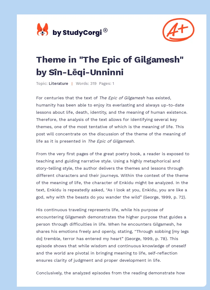 Theme in "The Epic of Gilgamesh" by Sîn-Lēqi-Unninni. Page 1