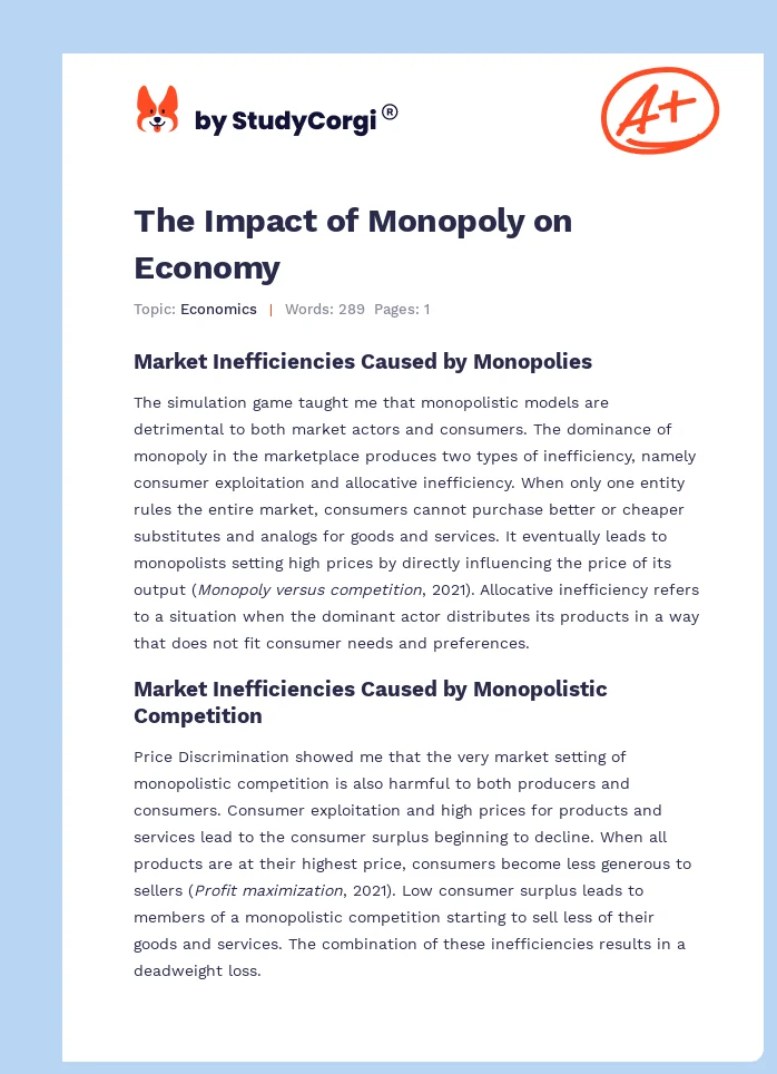 The Impact of Monopoly on Economy. Page 1