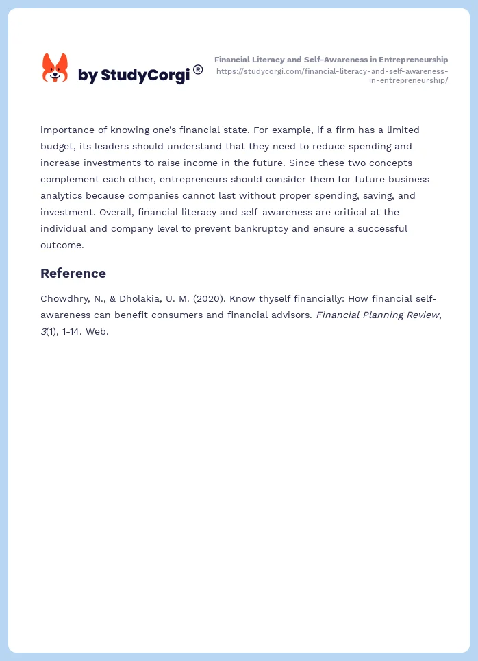 Financial Literacy and Self-Awareness in Entrepreneurship. Page 2
