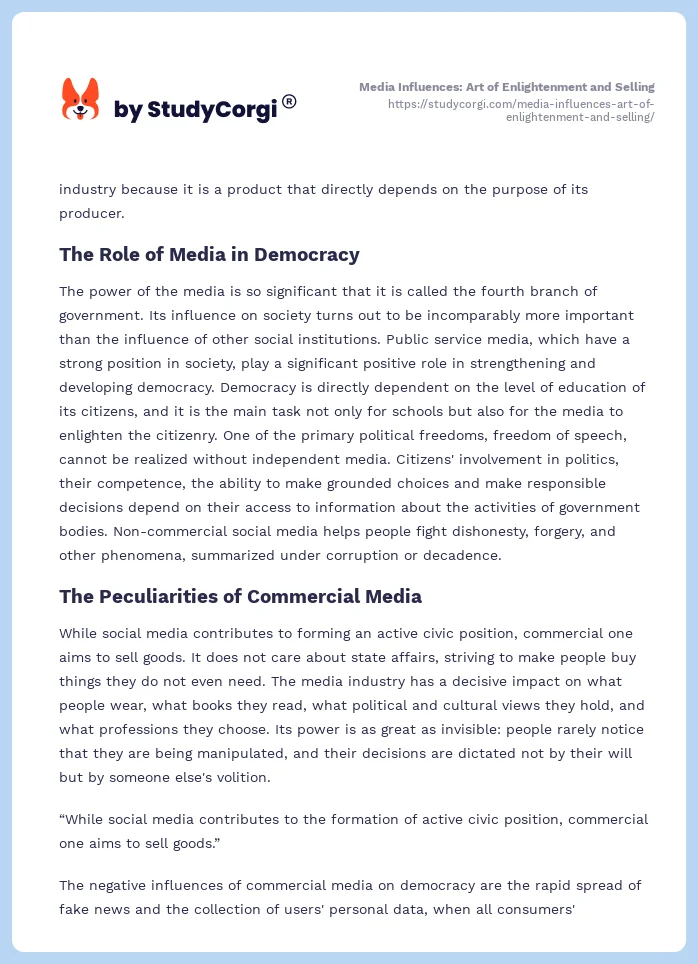 Media Influences: Art of Enlightenment and Selling. Page 2