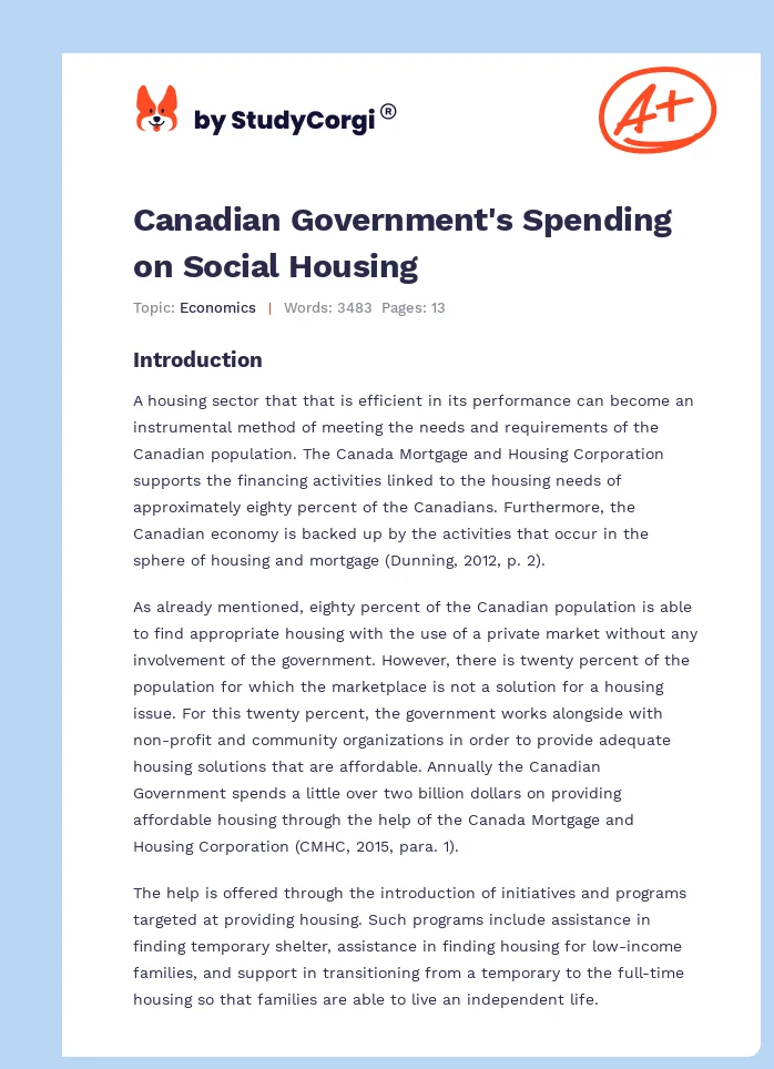 Canadian Government's Spending on Social Housing. Page 1