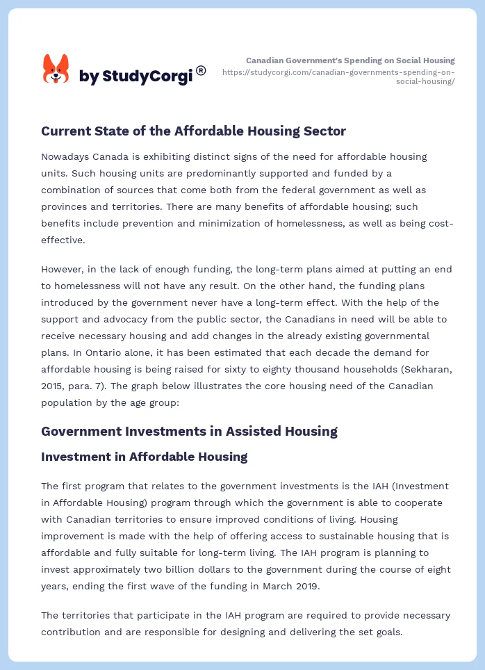Canadian Government's Spending on Social Housing. Page 2