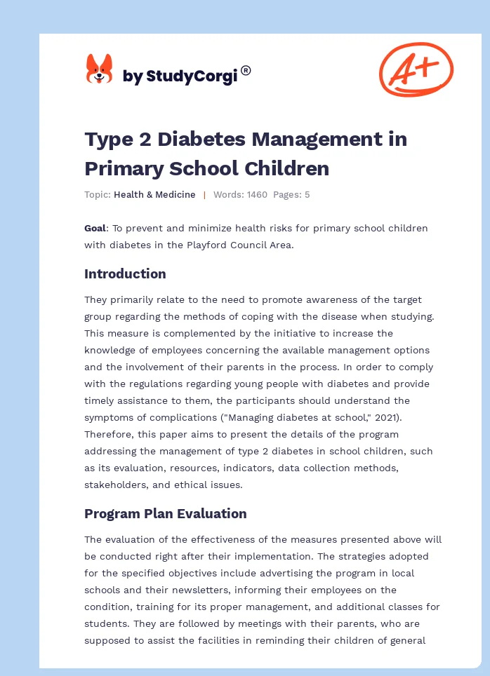 Type 2 Diabetes Management in Primary School Children. Page 1