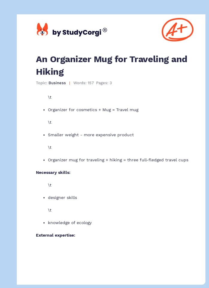 An Organizer Mug for Traveling and Hiking. Page 1
