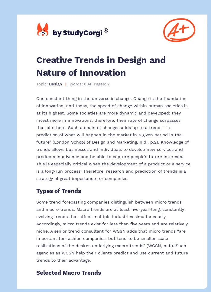 Creative Trends in Design and Nature of Innovation. Page 1