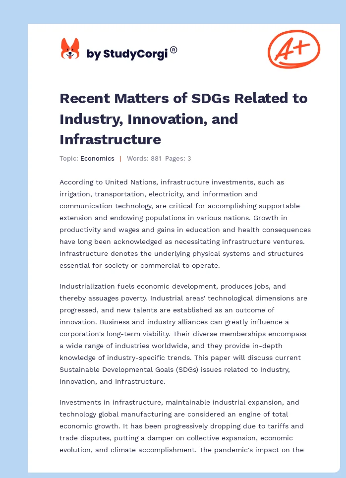 Recent Matters of SDGs Related to Industry, Innovation, and Infrastructure. Page 1