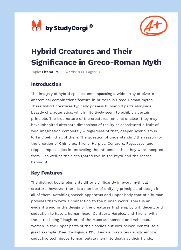 Hybrid Creatures and Their Significance in Greco-Roman Myth. Page 1