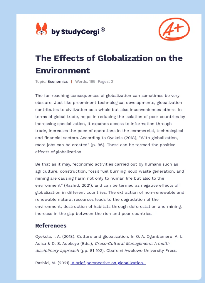 The Effects of Globalization on the Environment. Page 1