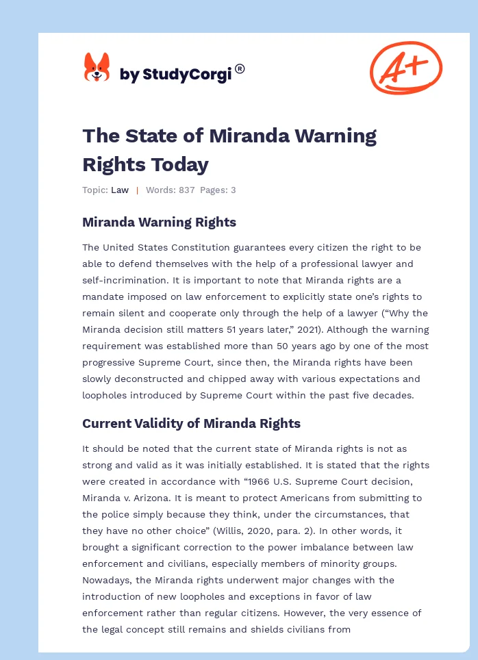 The State of Miranda Warning Rights Today. Page 1
