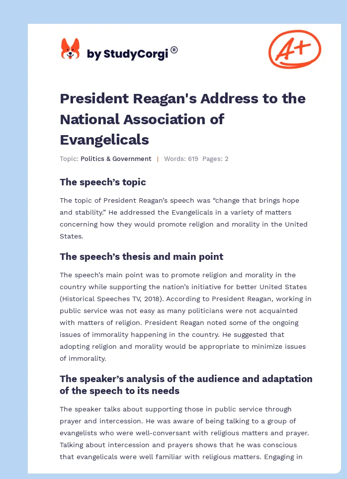 President Reagan's Address to the National Association of Evangelicals. Page 1