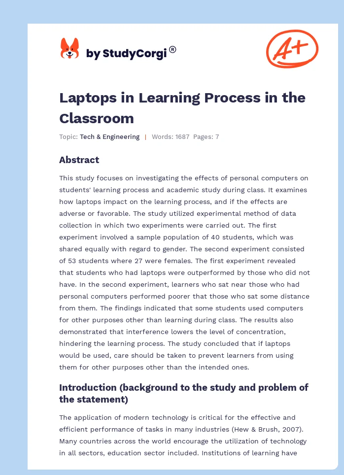 Laptops in Learning Process in the Classroom. Page 1