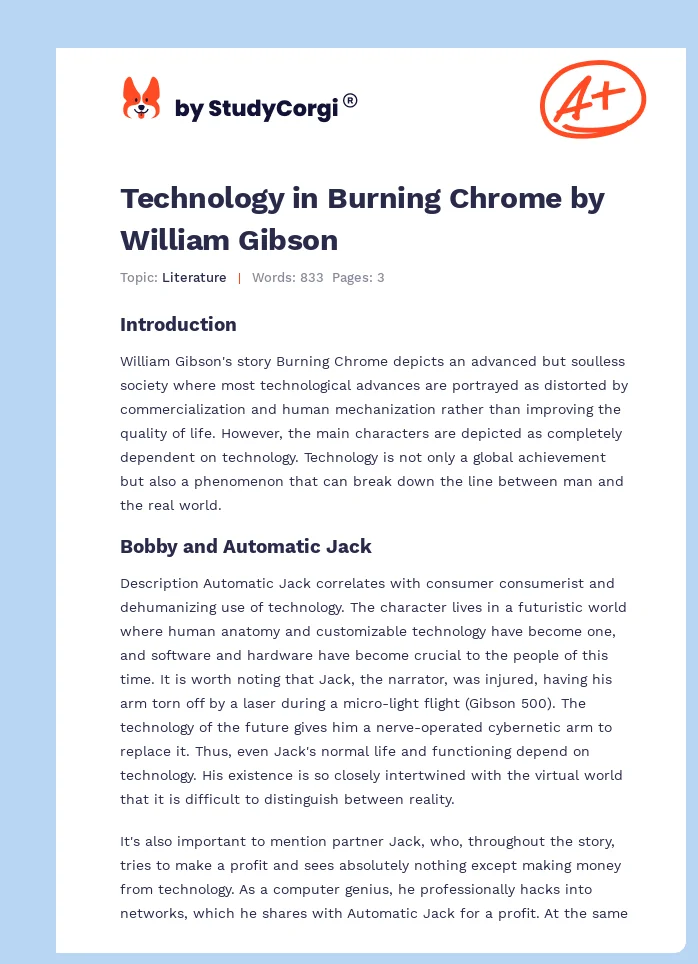 Technology in Burning Chrome by William Gibson. Page 1