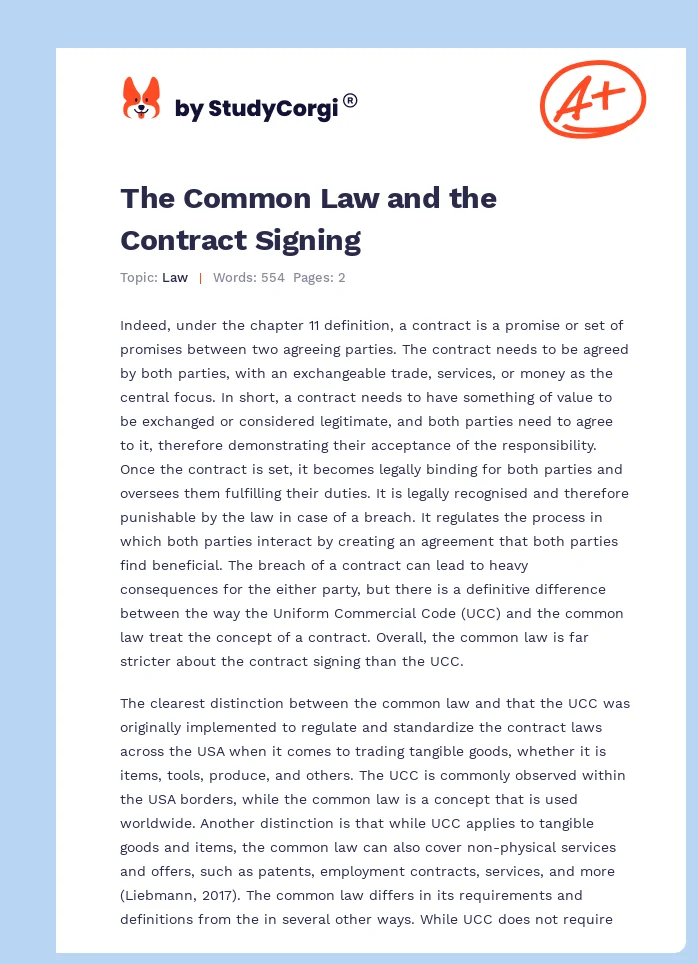 The Common Law and the Contract Signing. Page 1