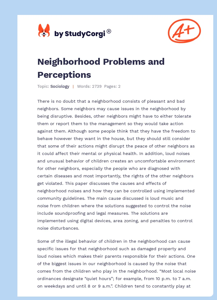 Neighborhood Problems and Perceptions. Page 1