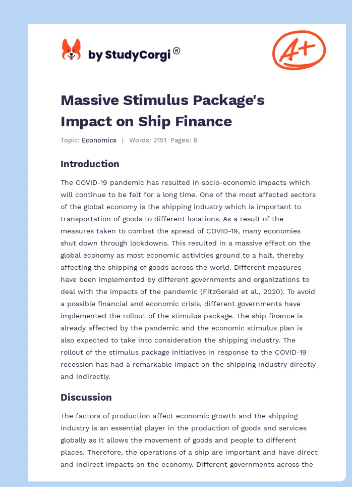 Massive Stimulus Package's Impact on Ship Finance. Page 1