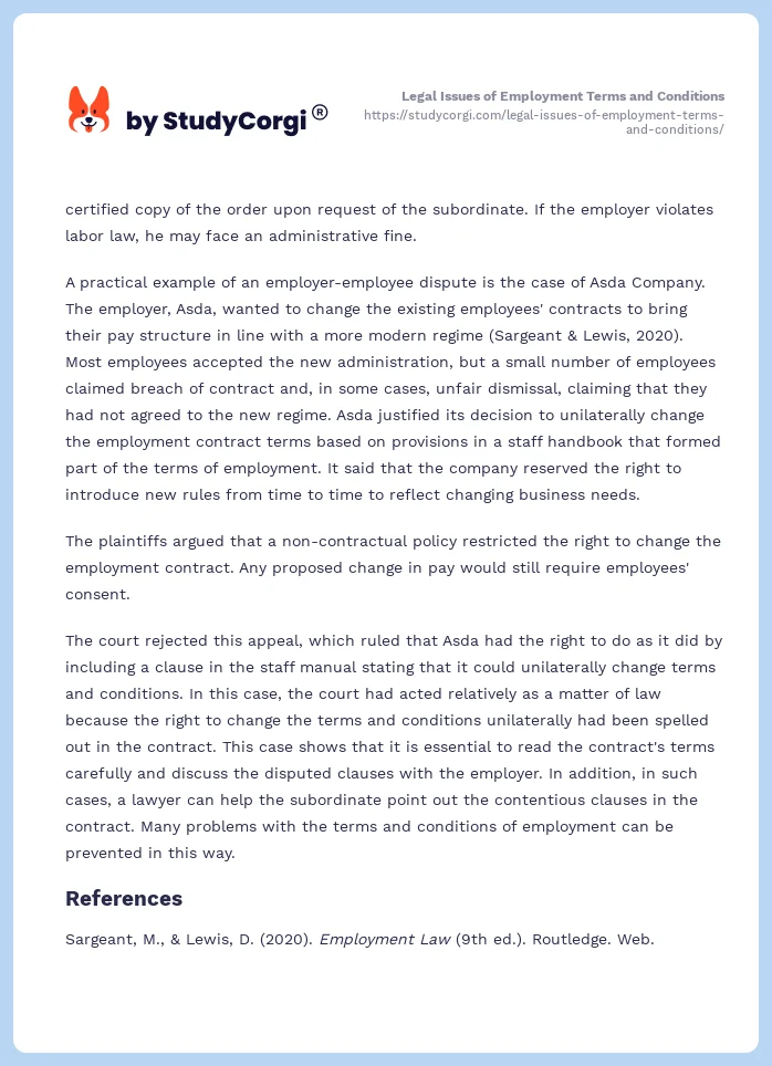 Legal Issues of Employment Terms and Conditions. Page 2
