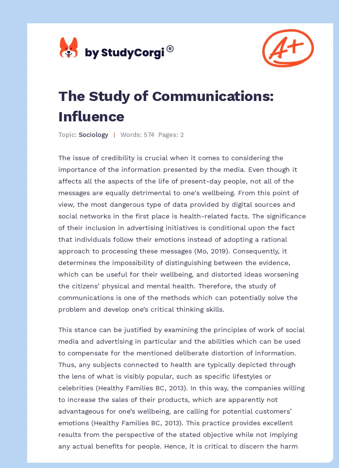 The Study of Communications: Influence. Page 1