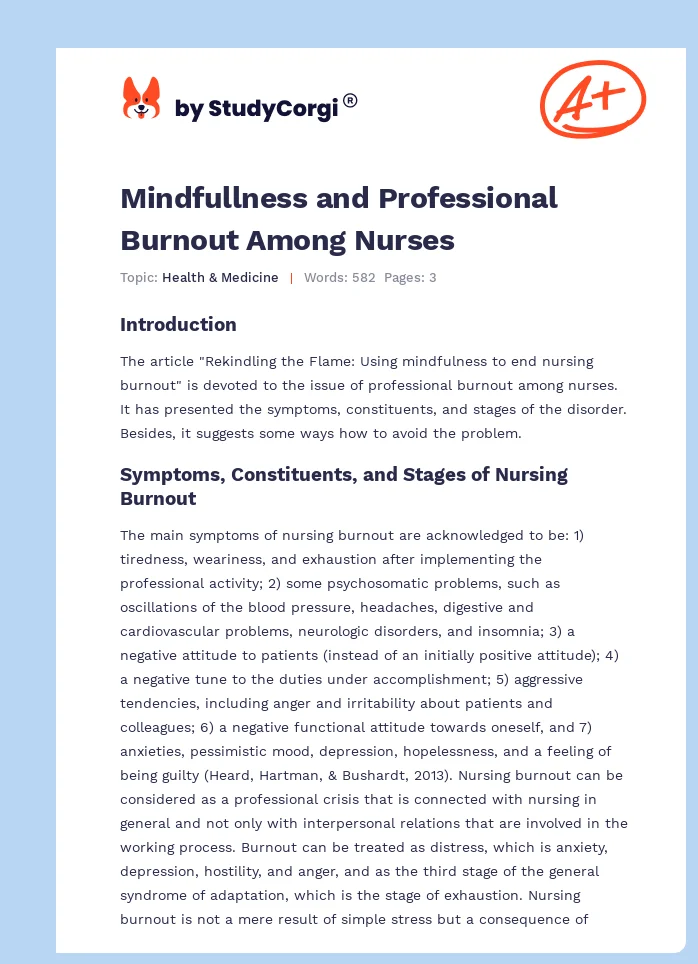 Mindfullness and Professional Burnout Among Nurses. Page 1
