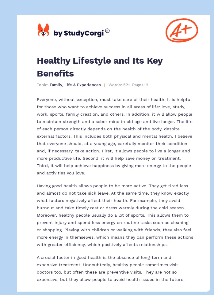Healthy Lifestyle and Its Key Benefits. Page 1