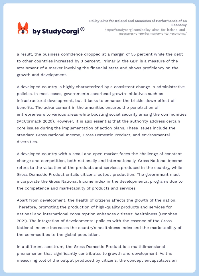 Policy Aims for Ireland and Measures of Performance of an Economy. Page 2