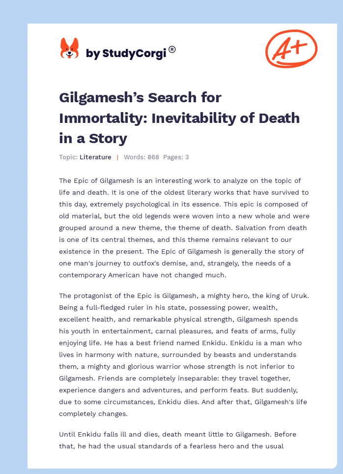 Gilgamesh’s Search for Immortality: Inevitability of Death in a Story. Page 1