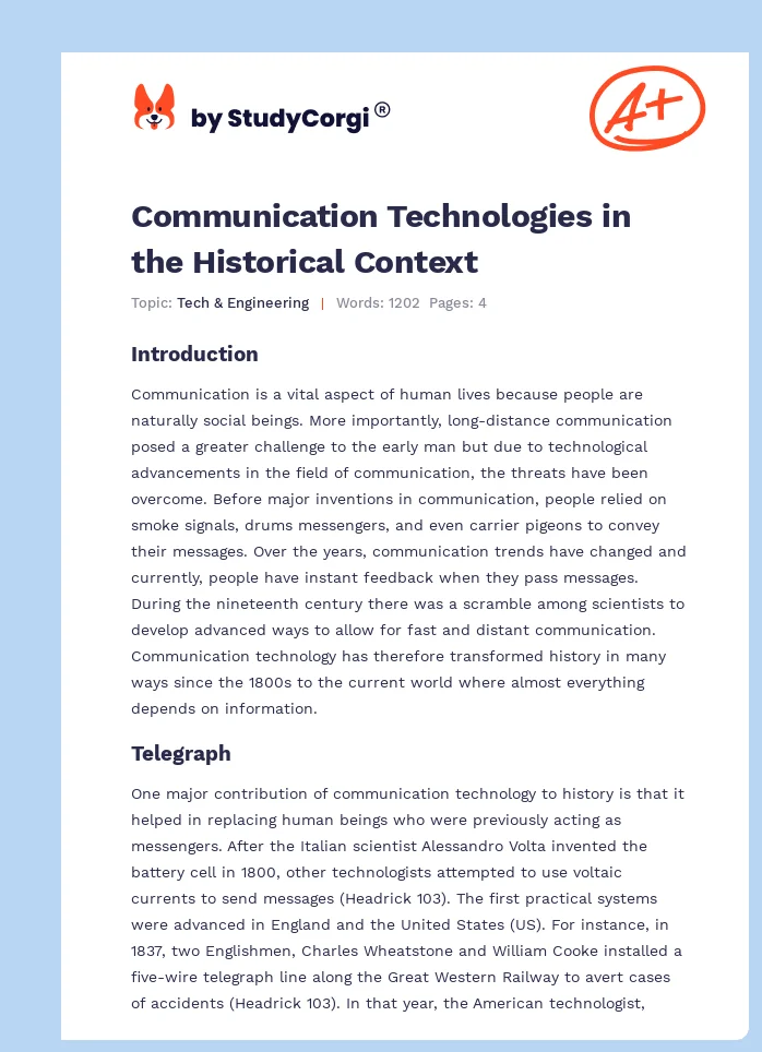 Communication Technologies in the Historical Context. Page 1