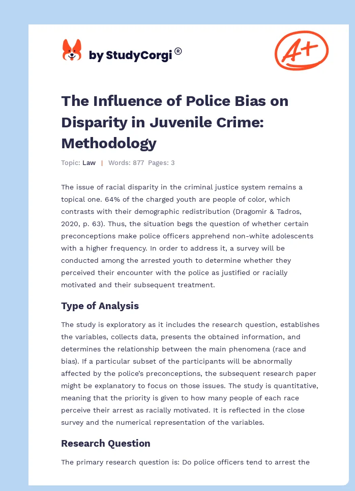 The Influence of Police Bias on Disparity in Juvenile Crime: Methodology. Page 1