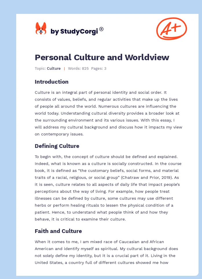 Personal Culture and Worldview. Page 1