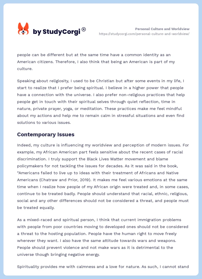 Personal Culture and Worldview. Page 2