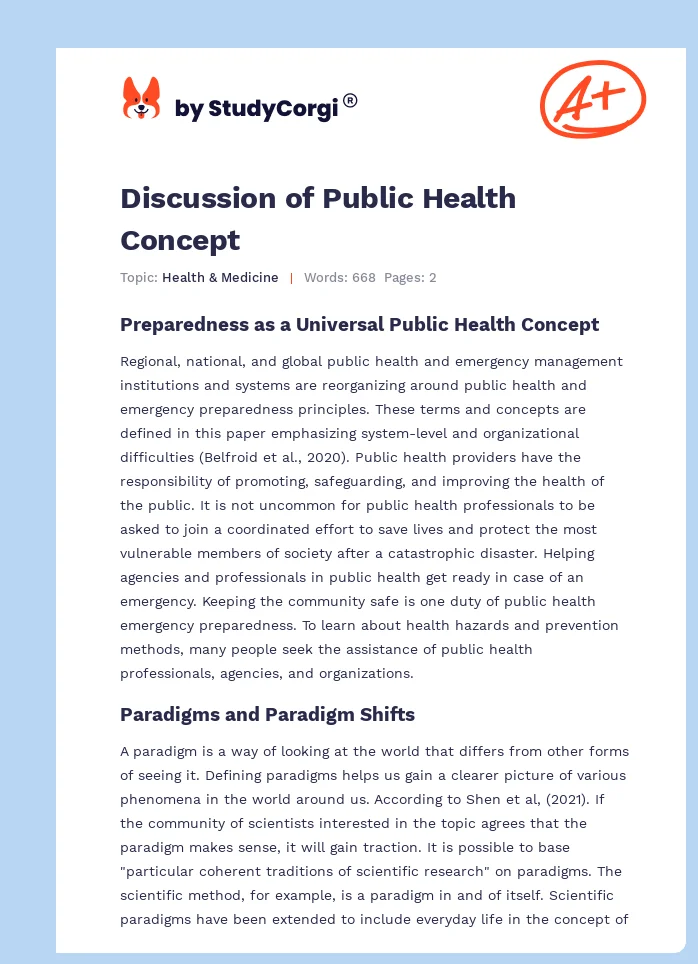 Discussion of Public Health Concept. Page 1