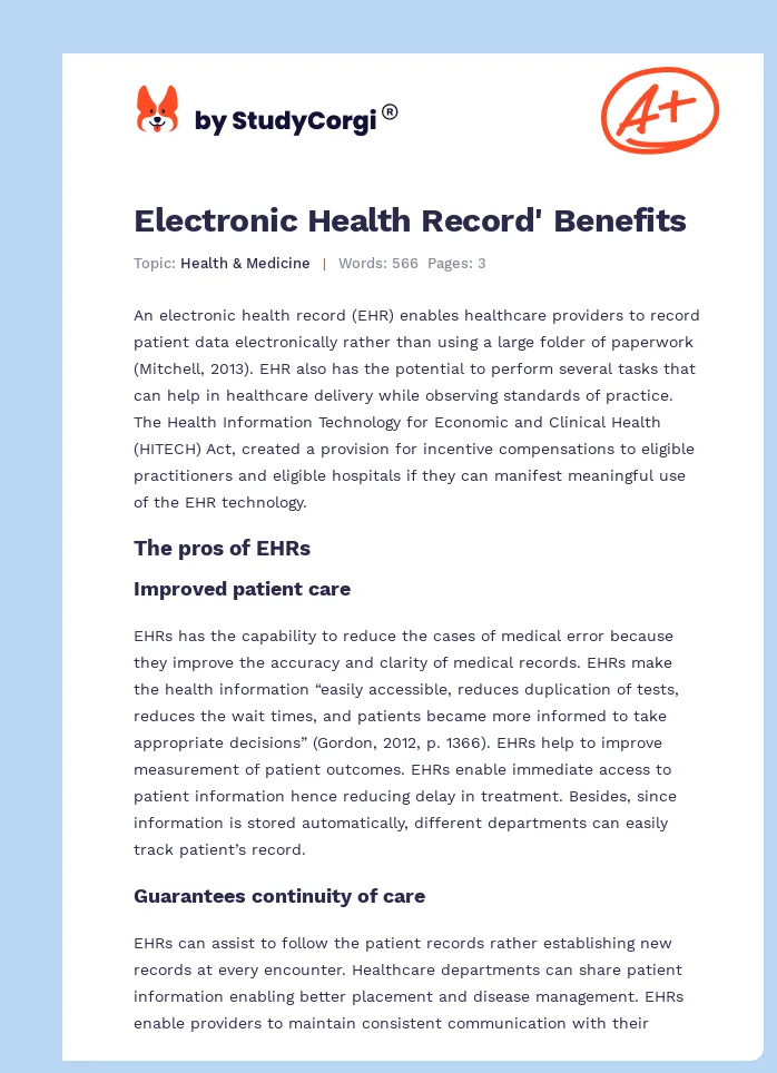 Electronic Health Record' Benefits. Page 1