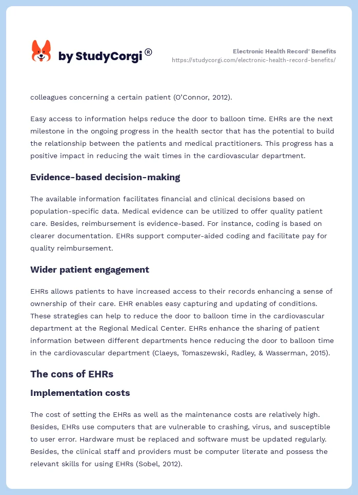 Electronic Health Record' Benefits. Page 2