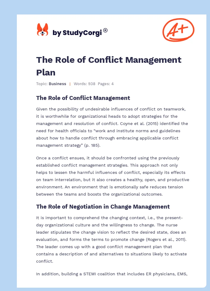 The Role of Conflict Management Plan. Page 1