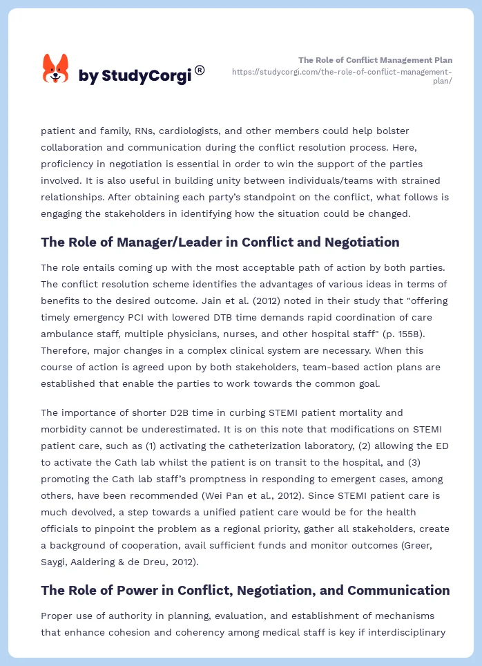The Role of Conflict Management Plan. Page 2