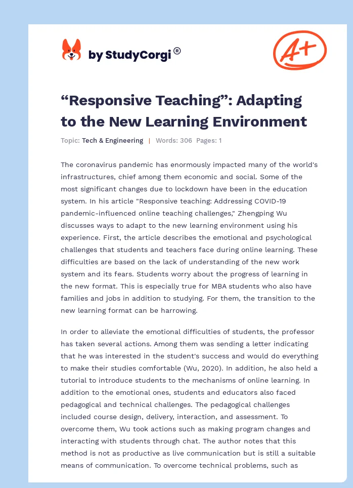 “Responsive Teaching”: Adapting to the New Learning Environment. Page 1