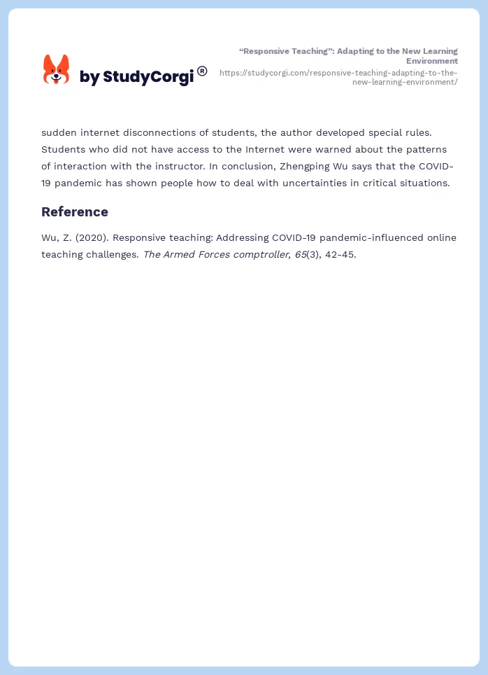 “Responsive Teaching”: Adapting to the New Learning Environment. Page 2