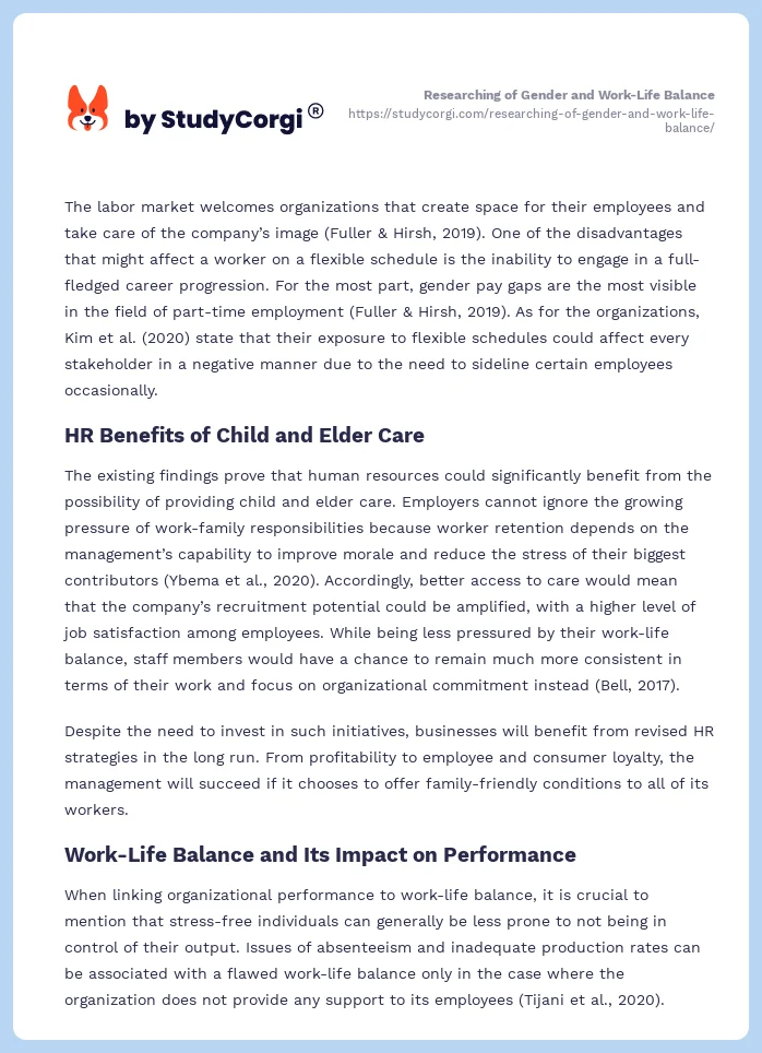Researching of Gender and Work-Life Balance. Page 2