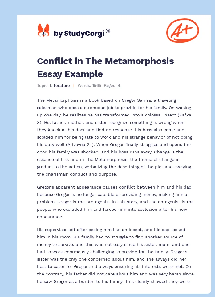 Conflict in The Metamorphosis Essay Example. Page 1