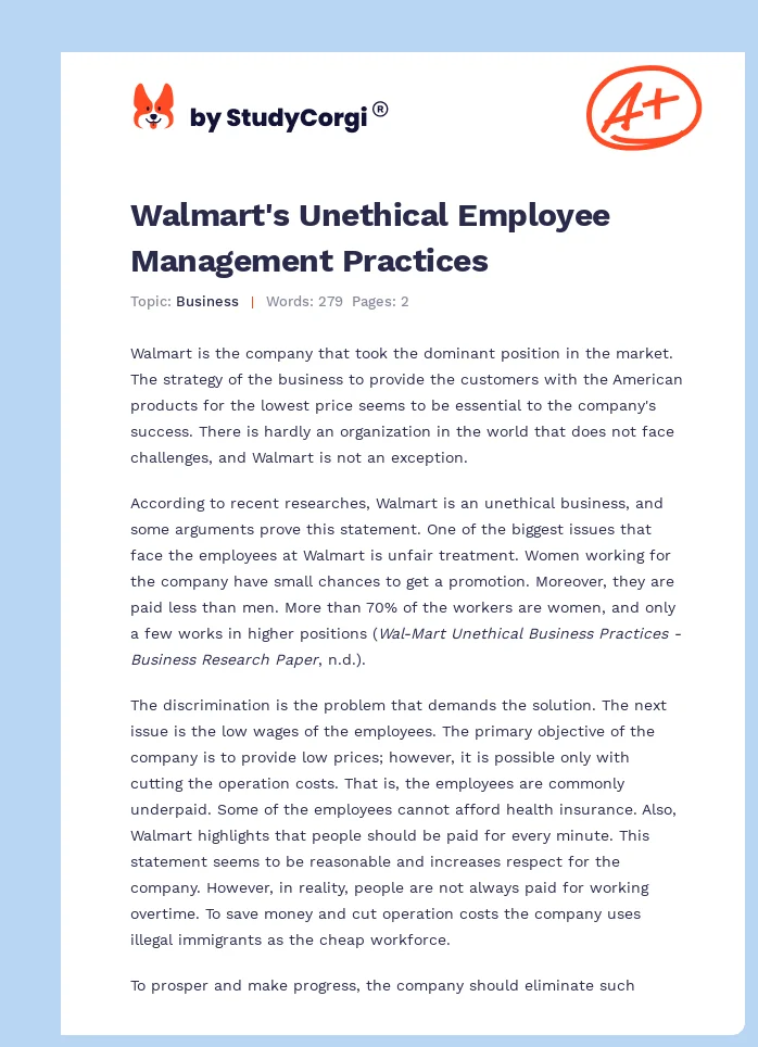 Walmart's Unethical Employee Management Practices. Page 1